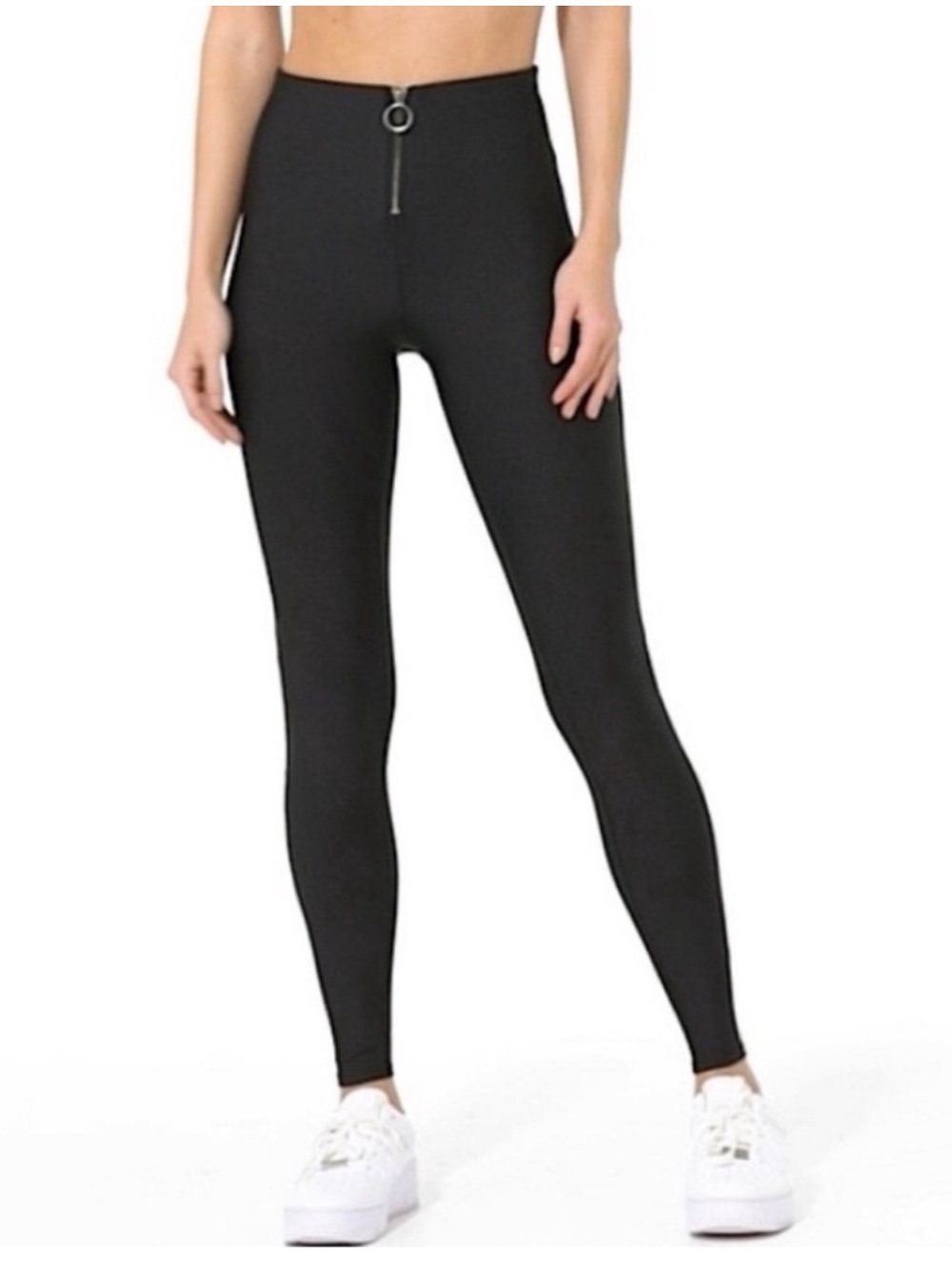 High-Waisted Black Zip-Front Leggings